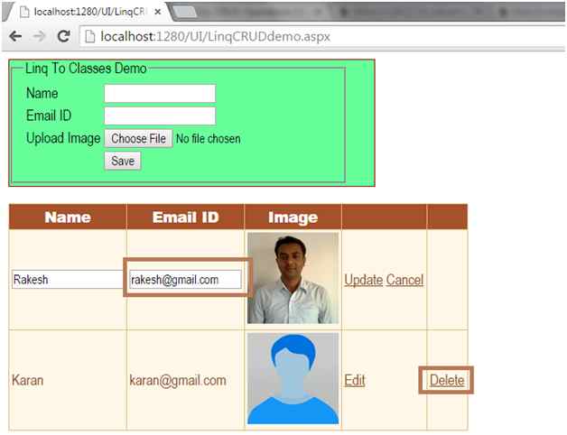 Update and Delete record